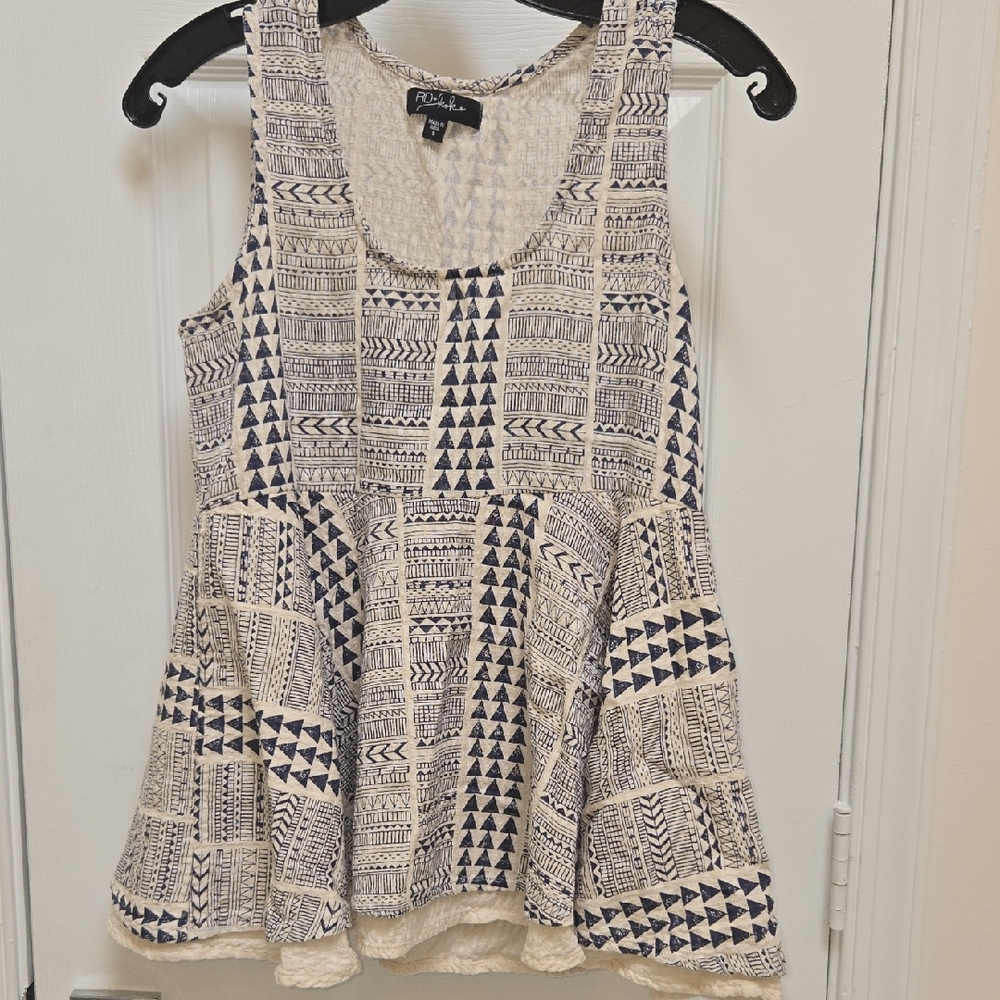 Blue and Cream Peplum Sleeveless Tank Top